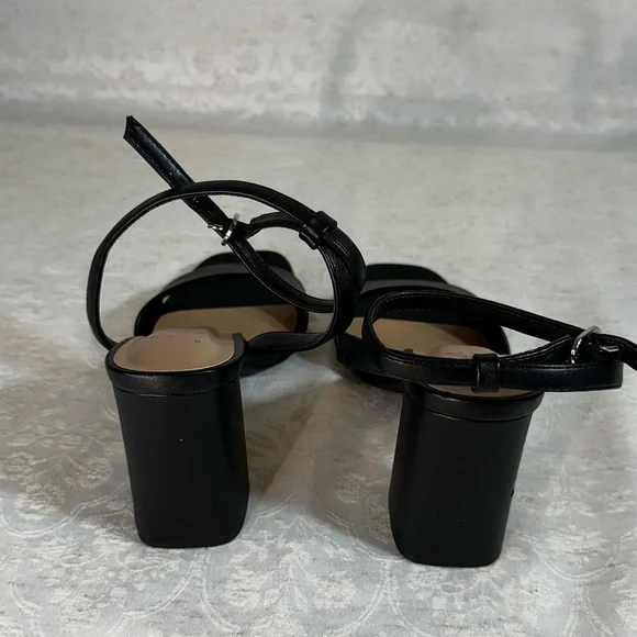 A New Day Target Black Faux Leather Haley Ankle Strap Flare Heels Size 6 NEW - Picture 7 of 9